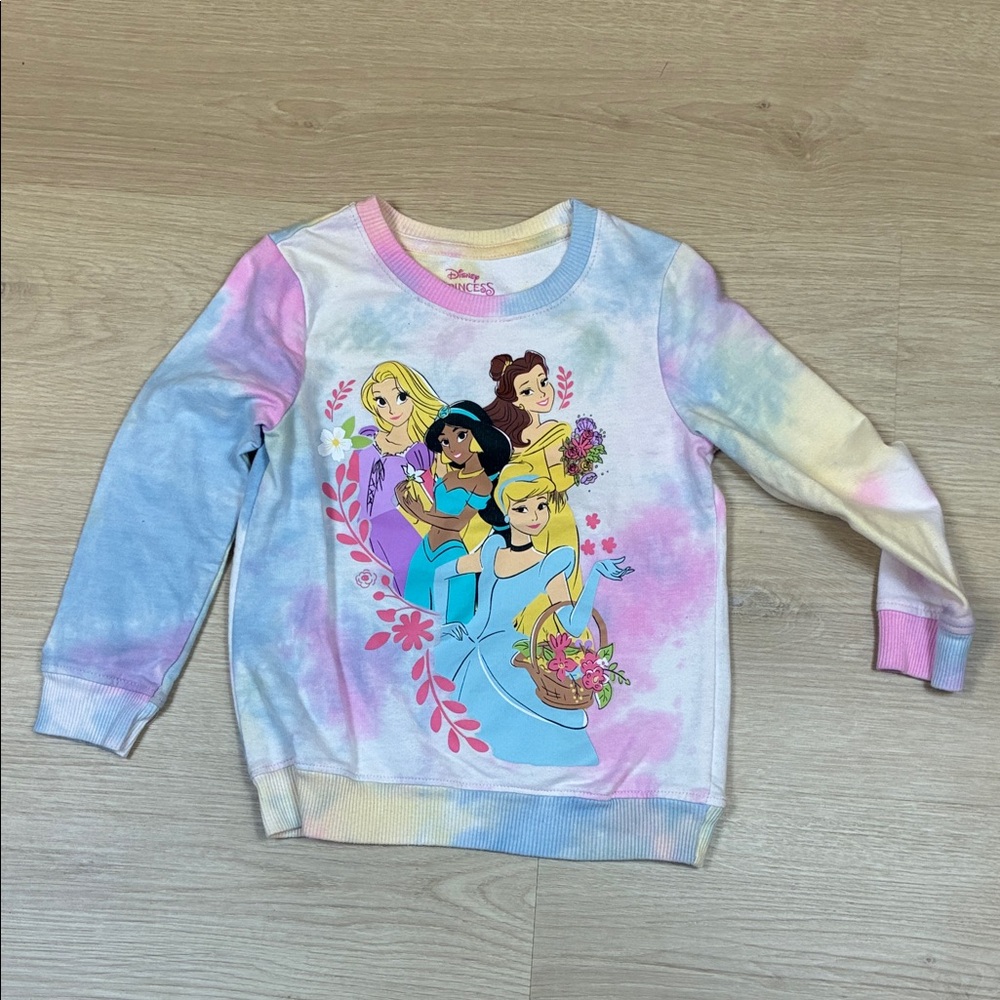 Disney Princess Pastel Tie-Dye Sweatshirt Rapunzel Belle Jasmine Cinderella 5